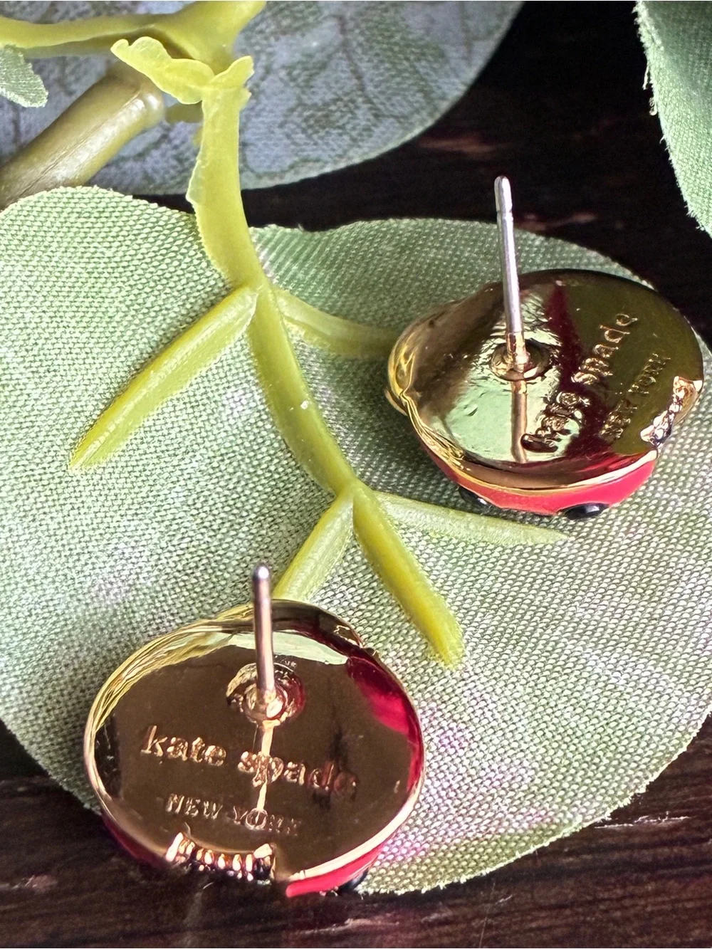 kate spade Red and Black Ladybug Stud Earrings with Gold Accents